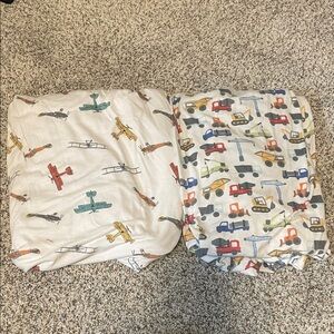 Copper Pearl Crib Sheets - Airplane & Construction